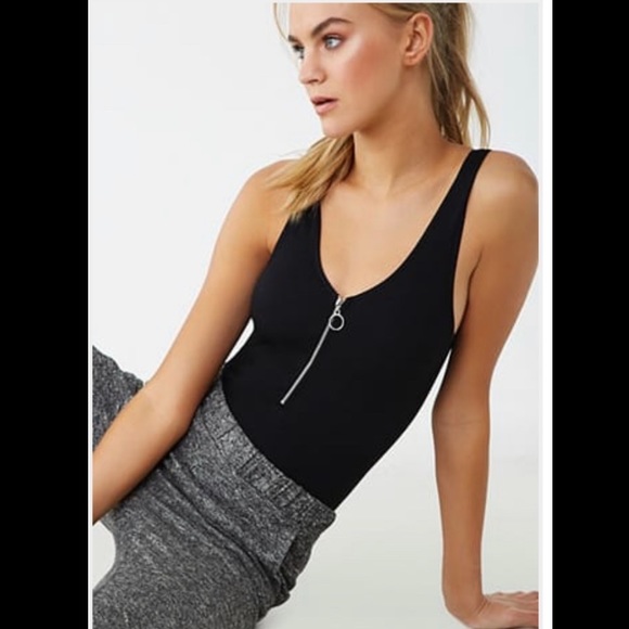 Forever 21 Tops - Black zip front bodysuit